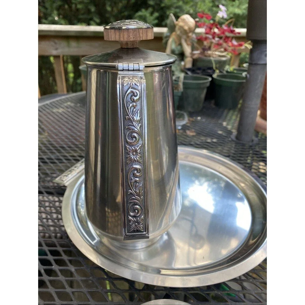 Vintage Stainless Coffee  Set 2 Tray, Creamer , Sugar Bowl, and Decanter - Japan